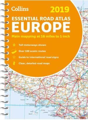 Collins europe 2019 - essential road atlas (európa atlasz, spirál a4)